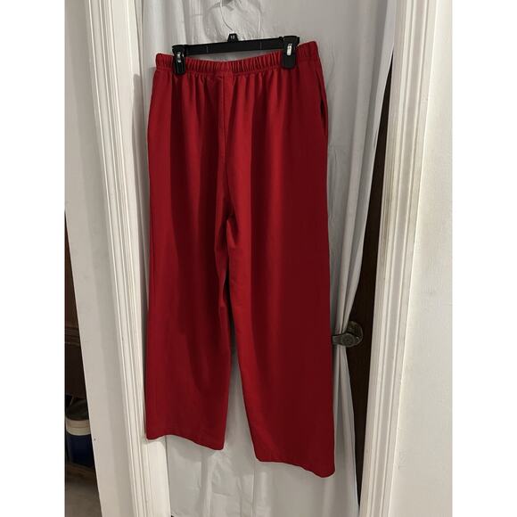 Liz Claiborne Red French Terry Pull On Wide Leg Pants Sz L - Picture 3 of 6